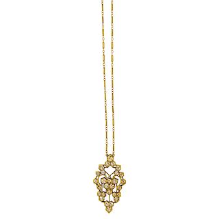 EARLY 20TH C. CITRINE & YELLOW GOLD PENDANT NECKLACE