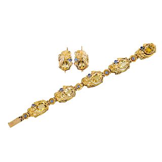 RETRO CITRINE & BLUE SPINEL YELLOW GOLD SUITE