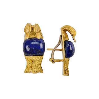 EGYPTIAN LAPIS & YELLOW GOLD IBIS EARRINGS
