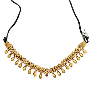 INDIAN YELLOW GOLD & RUBY NECKLACE