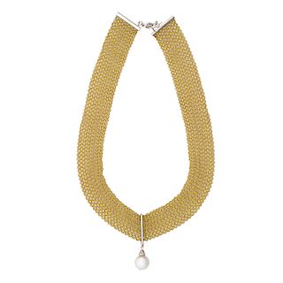 MESH YELLOW GOLD & SOUTH SEA PEARL NECKLACE