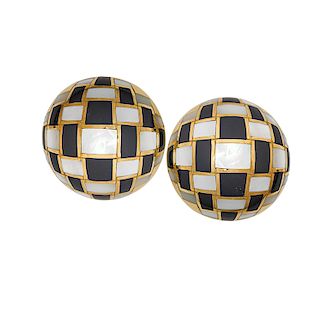 TIFFANY & CO. MOTHER OF PEARL & ONYX EAR CLIPS