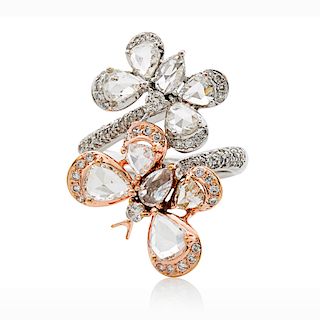 DIAMOND & BI-COLOR GOLD BUTTERFLY RING