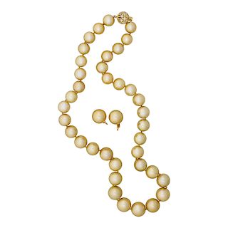 GOLDEN SOUTH SEA PEARL NECKLACE & EARRINGS