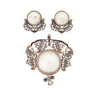 MABE PEARL PENDANT & EARRING SUITE