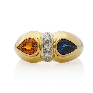YELLOW OR BLUE SAPPHIRE & DIAMOND YELLOW GOLD RING