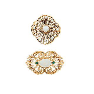OPAL & YELLOW GOLD BROOCHES