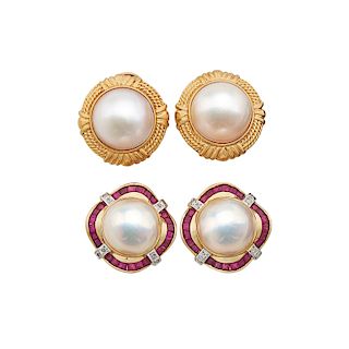 MABE PEARL & YELLOW GOLD EARRINGS