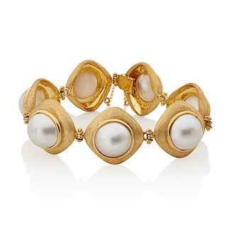 MABE PEARL & YELLOW GOLD LINK BRACELET