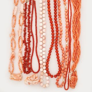 COLLECTION OF CORAL BEAD NECKLACES