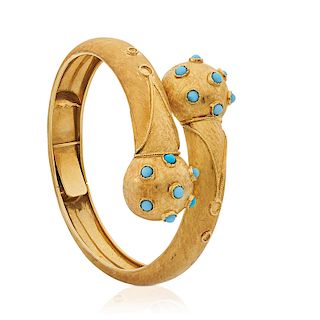 TURQUOISE & YELLOW GOLD BYPASS CUFF BRACELET