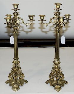 A Pair of Neoclassical Gilt Metal Four-Light Candelabra, Height 20 inches.