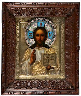 VERY FINE RUSSIAN ICON OF CHRIST, MOSCOW 1908