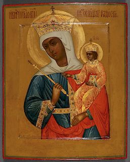 FINE RUSSIAN ICON OF THE MOTHER OF GOD, 19TH C