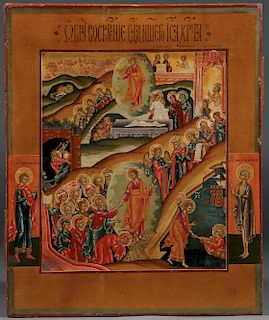 RUSSIAN ICON RESURRECTION & DESCENT 19TH C