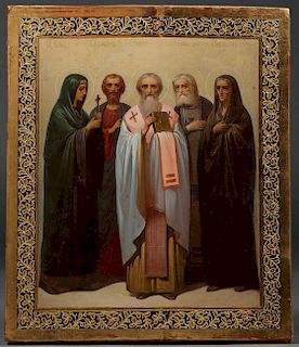 A FINE RUSSIAN ICON OF SELECTED SAINTS, C 1890