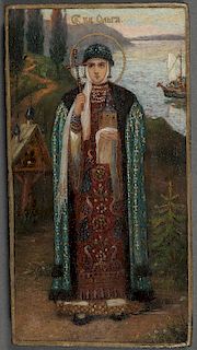 A RUSSIAN ICON OF SAINT OLGA, CIRCA 1890