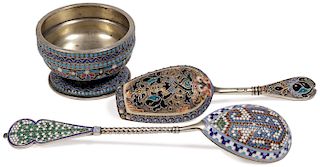 GROUP OF RUSSIAN SILVER & ENAMEL, MOSCOW C. 1890