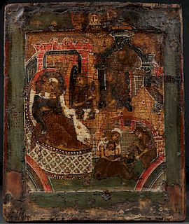 A RUSSIAN ICON OF THE BIRTH OF THE M.O.G. C 1600