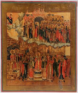 RUSSIAN ICON POKROV MOTHER OF GOD, PALEKH 19 C