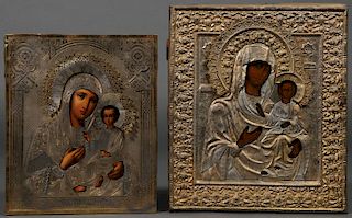 A PAIR OF MOTHER OF GOD RUSSIAN ICONS