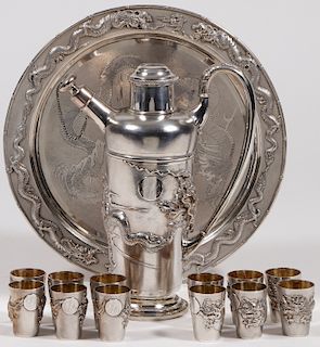 CHINESE EXPORT SILVER COCKTAIL SET, C 1925