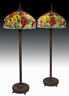 PAIR TIFFANY STYLE MATCHING FLOOR LAMPS