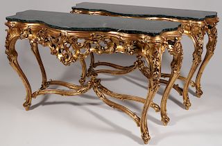 ITALIAN CARVED GILT WOOD CONSOLE TABLES