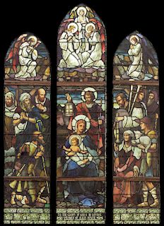 EXCEPTIONAL STAINED GLASS WINDOW OF THE NATIVITY