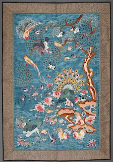 2 FINELY EMBROIDERED CHINESE PEACOCK SILK PANELS