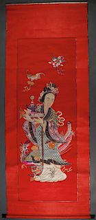 IMPRESSIVE CHINESE EMBROIDERED SILK PANEL
