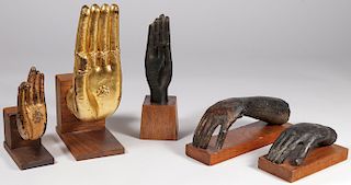 A GROUP OF FIVE BUDDHIST HANDS, PROBABLY SIAM