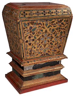 A LARGE BURMESE LACQUERED AND GILT WOOD CHEST