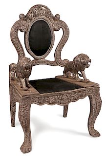 AN INTERESTING LION THRONE CHAIR, PROBABLY INDIA