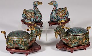 A PAIR OF CHINESE CLOISONN&#201; LIDDED ANIMAL FORM