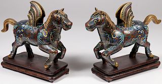 A PAIR OF CHINESE CLOISONN&#201; ENAMEL WINGED HORSES