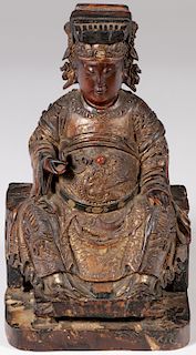 A CHINESE CARVED AND GILT WOOD FIGURE