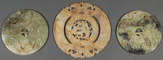 SIX CHINESE CARVED HARDSTONE LARGE DISCS