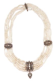 A Gold, Diamond and Cultured Pearl Swag Necklace, 42.95 dwts.