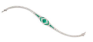 An Art Deco Platinum, Emerald and Diamond Bracelet, Georges Thibault, 12.40 dwts.