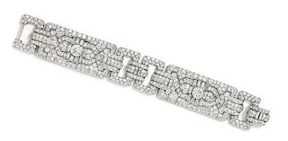 An Art Deco Platinum and Diamond Bracelet, 43.00 dwts.