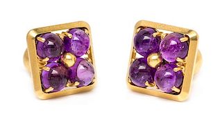 * A Pair of Yellow Gold and Amethyst Cufflinks, 15.50 dwts.