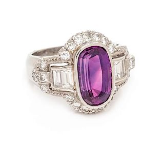 A Platinum, Purplish Pink Sapphire and Diamond Ring, 6.75 dwts.