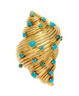 An 18 Karat Yellow Gold and Turquoise Shell Brooch, Tiffany & Co., France, 22.20 dwts.