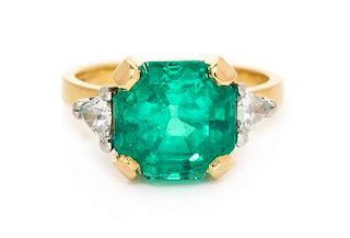 An 18 Karat Bicolor Gold, Emerald and Diamond Ring, Richard Krementz, 3.25 dwts.