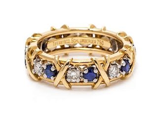 * An 18 Karat Yellow Gold, Platinum, Diamond and Sapphire 'Sixteen Stone' Ring, Schlumberger for Tiffany & Co., 5.70 dwts.