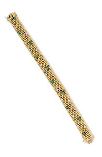 A Yellow Gold, Diamond and Emerald Bracelet, 55.30 dwts.