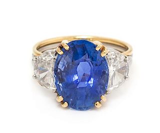 A Bicolor Gold, Sapphire and Diamond Ring, 4.15 dwts.