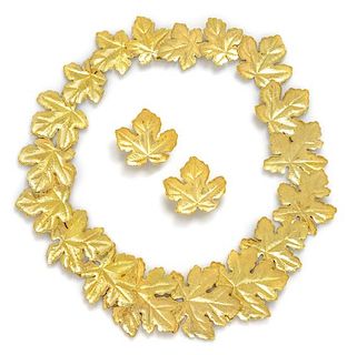 An 18 Karat Yellow Gold Leaf Motif Demi-Parure, Angela Cummings for Tiffany & Co., Circa 1981, 76.70 dwts.