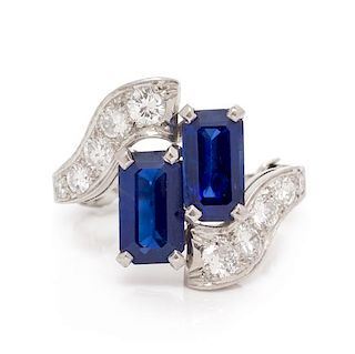 * A Platinum, Sapphire and Diamond Ring, 4.80 dwts.
